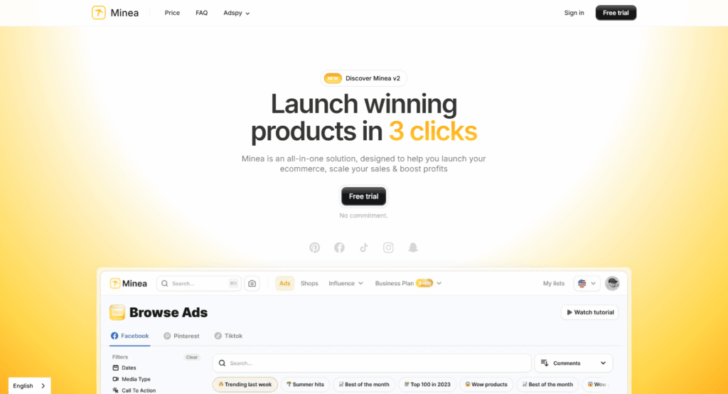 Minea Landing Page