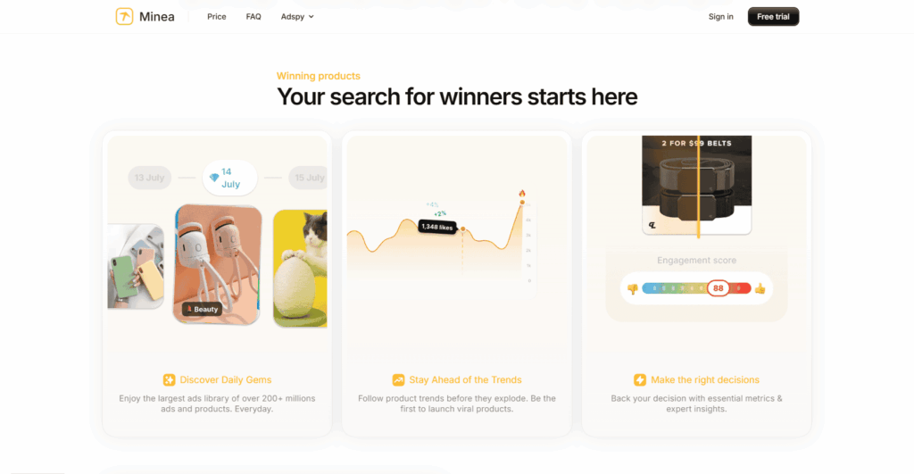 Minea Products Interface